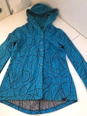 Tonia DeBellis Canada Teal Crackle Jacquard Knit Hooded Jacket Coat Small